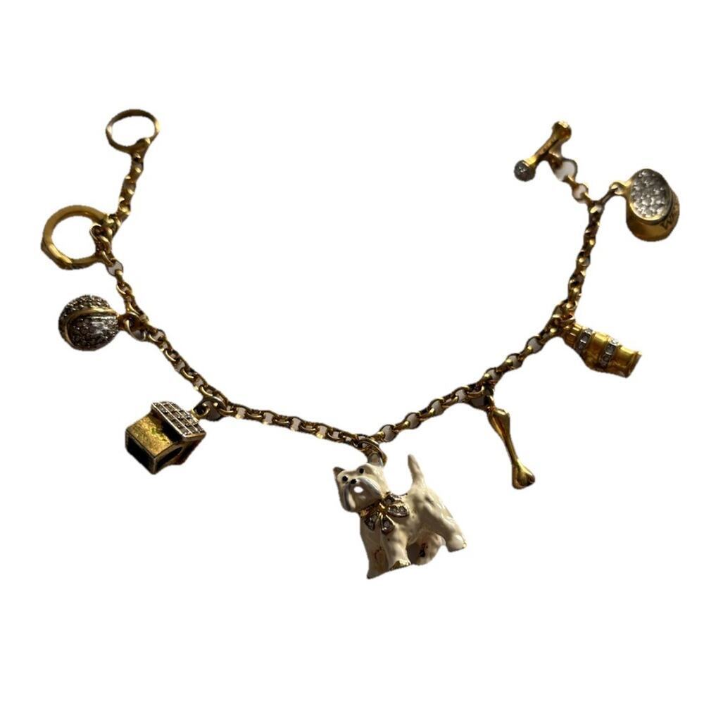 Vintage Danbury Mint Dog “Westie” Charms Goldtone Rhinestone Bracelet